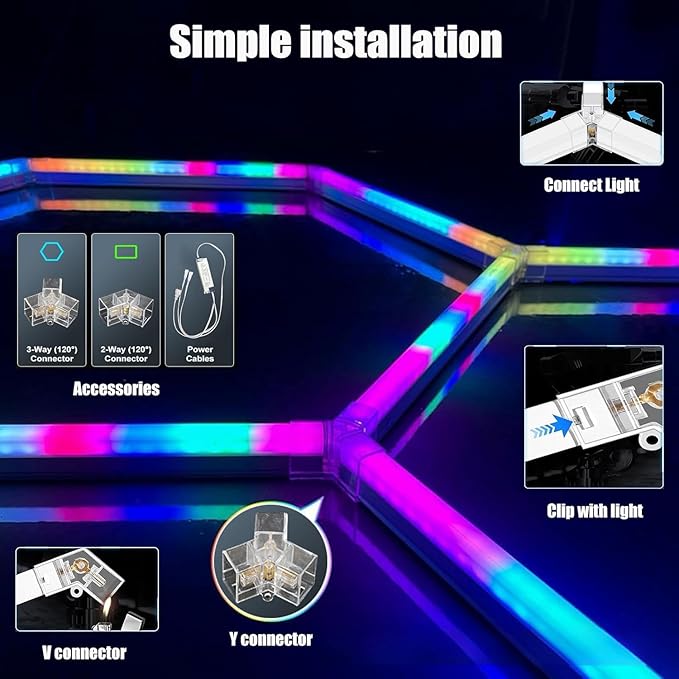 25Pack RGB 5 Hexagon LED Garage/Wall Lights, RGB 358 Kinds of Changes Dimmable - Image 8