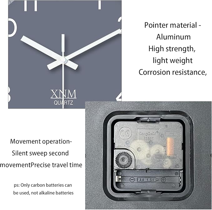 XNM 12 Inch Grey Modern Minimalist Wall Clocks Battery Operated Silent Non - Image 8