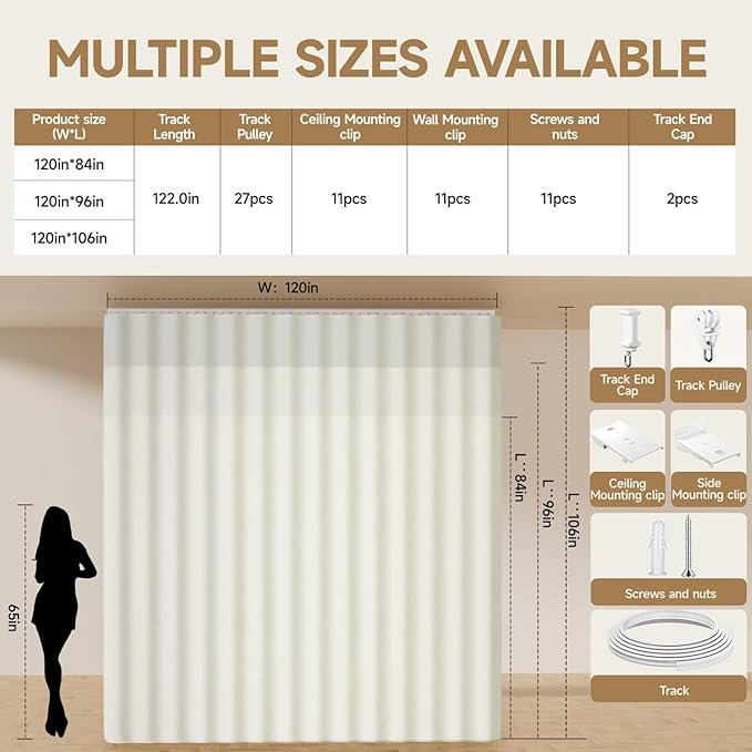Room Divider Ceiling Curtains W/Flexible Track Sets, inch Extra Long Blackout - Image 6