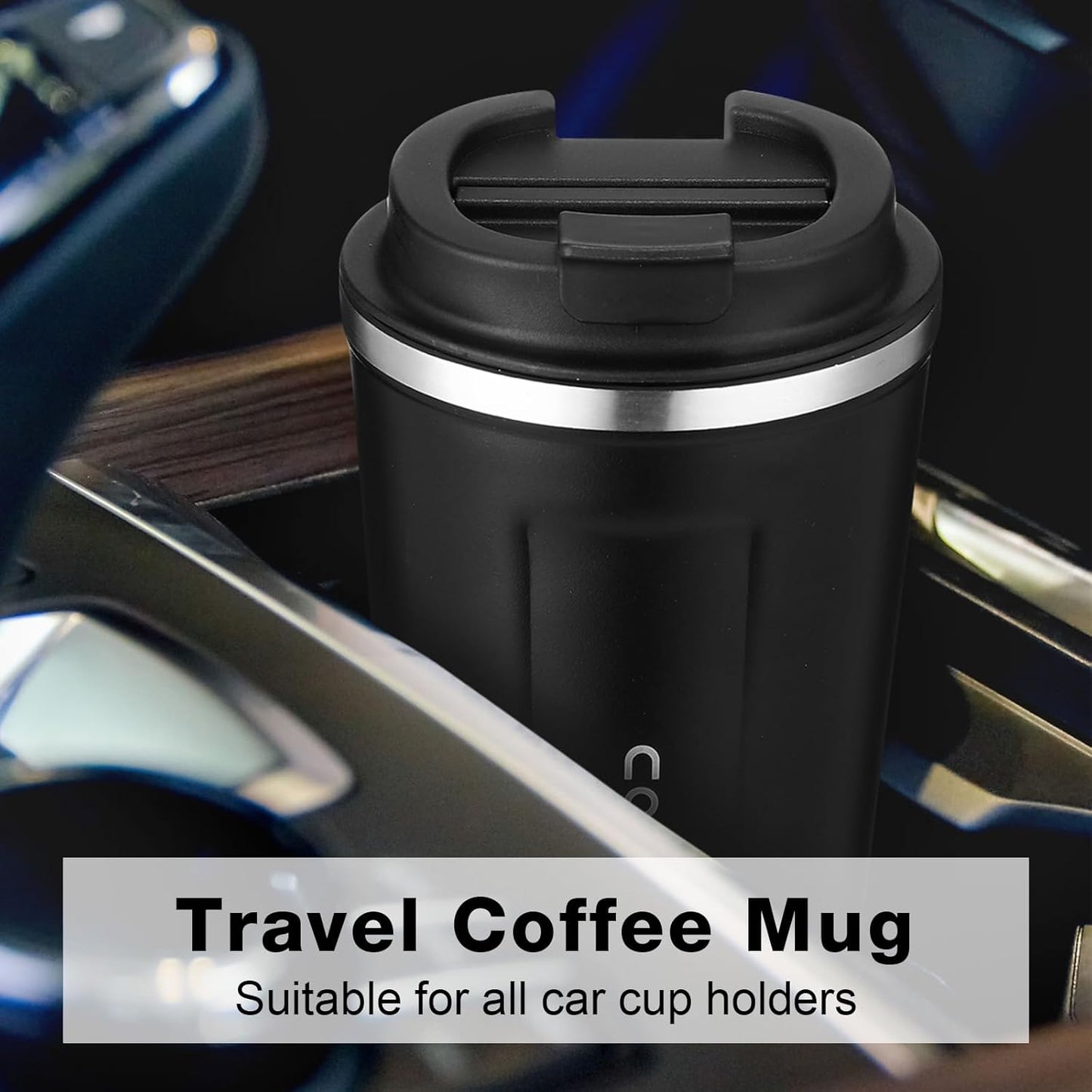 6 Pack Travel Coffee Mugs 12oz Double Wall Insulated Coffee Cups Bulk with Lid Vacuum Stainless Steel Leak Proof Reusable Portable Tumblers for Cold and Hot Drinks(Black)