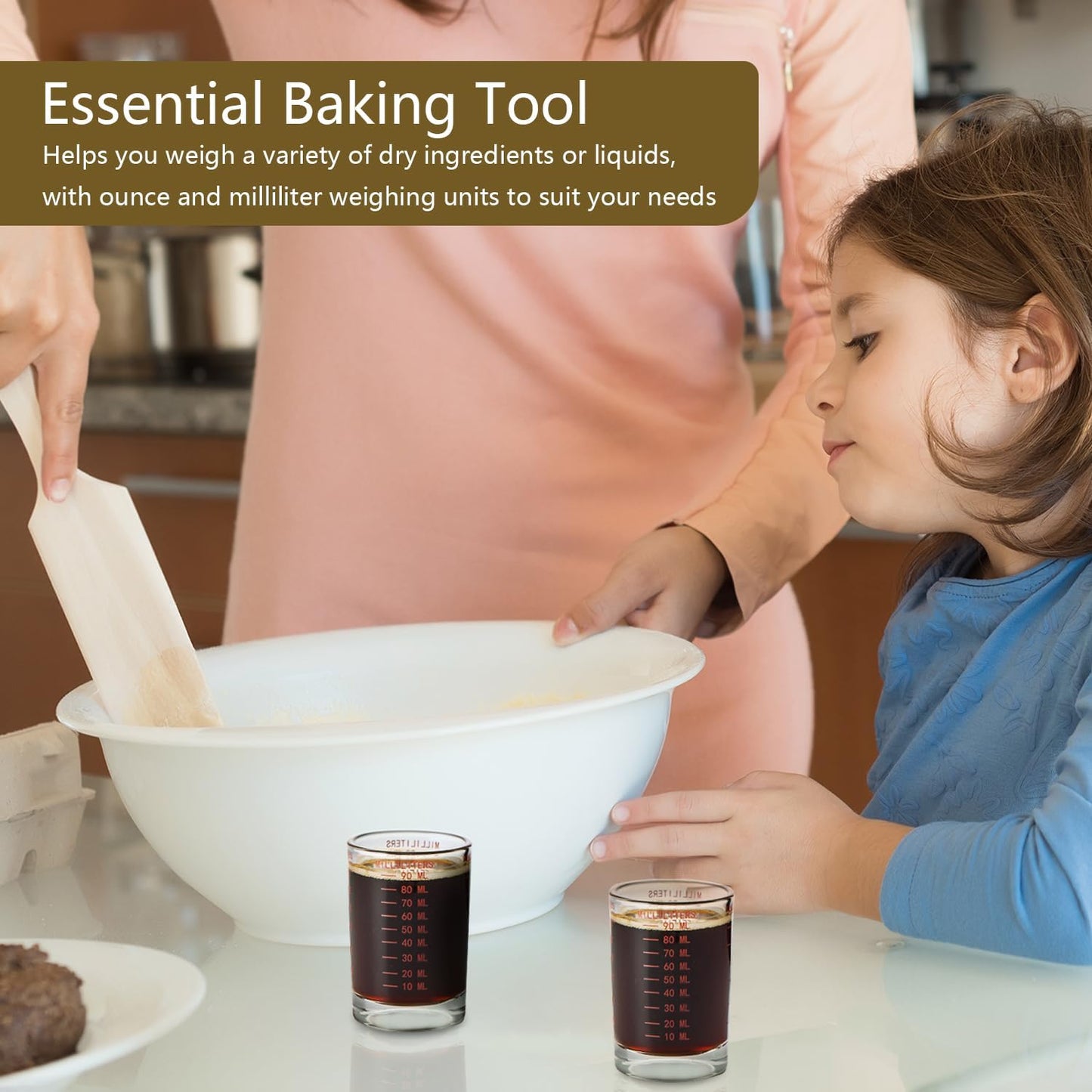 2 Pack Shot Glass Measuring Cup Set,3 oz/90 ML Liquid Heavy High Espresso Glass Cup,Dishwasher Safe,Measurement of Dry and Liquid Ingredients(Red Line)