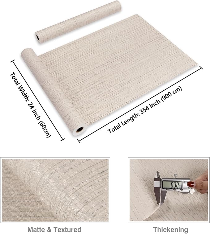 CRE8TIVE Large Size 24"x354" Cream White Grasscloth Peel and Stick Wallpaper - Image 8
