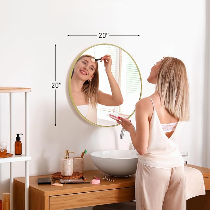 Sweetcrispy 20-inch Gold Round Wall Mirror, Circle Bathroom Mirrors - Image 3