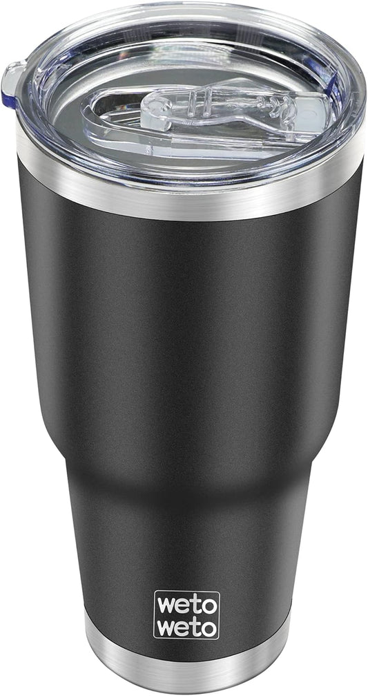 WETOWETO 30oz Tumbler, Stainless Steel Vacuum Insulated Water Coffee Tumbler Cup, Double Wall Powder Coated Spill-Proof Travel Mug Thermal Cup for Home Outdoor (Black, 1 Pack)