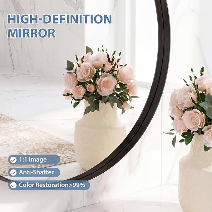 DUMOS 28-Inch Round Wall Mirror, Bathroom Wall Circle Mirror - Image 3