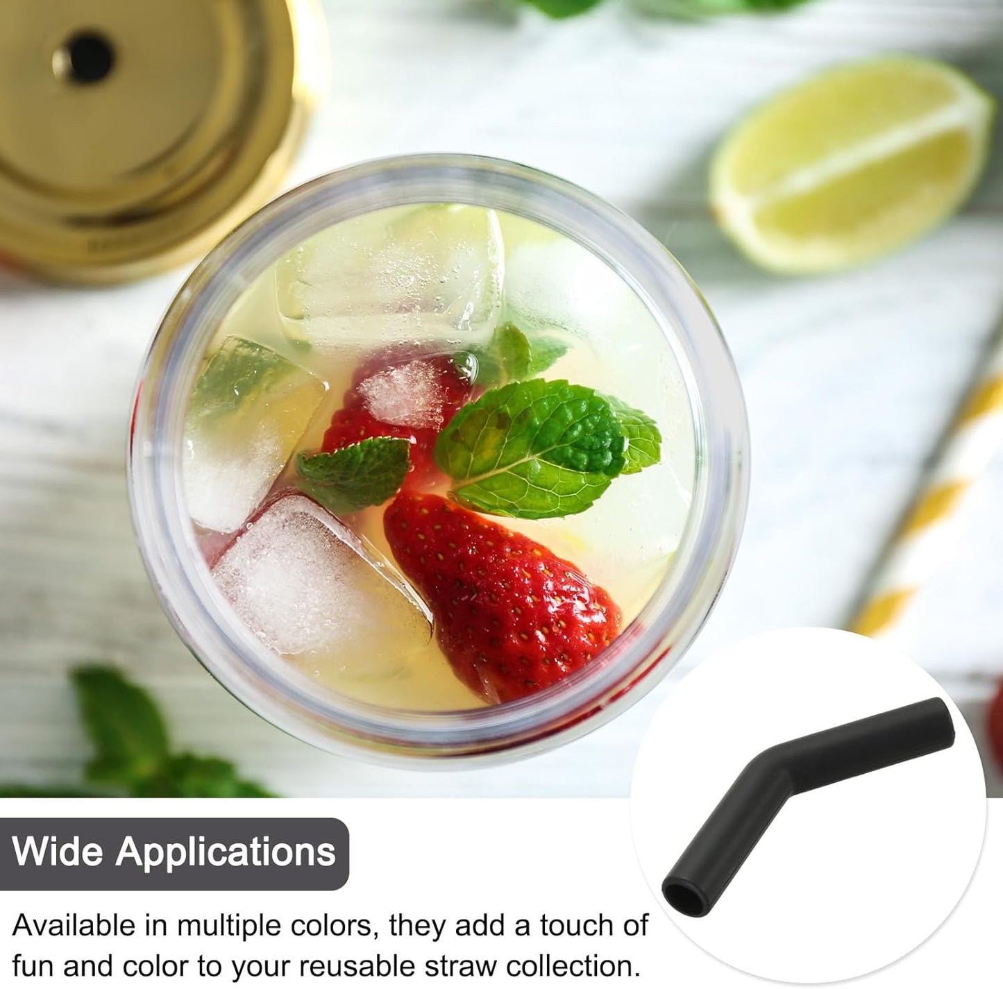 uxcell 12Pcs Silicone Straw Tips, Silicone Straw Elbows Tip, Soft Reusable Metal Straw Covers Fit for 10mm/0.39" OD Stainless Steel Straws, Black