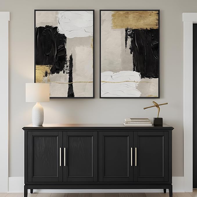 Framed Black White and Gold Abstract Wall Art - Image 3