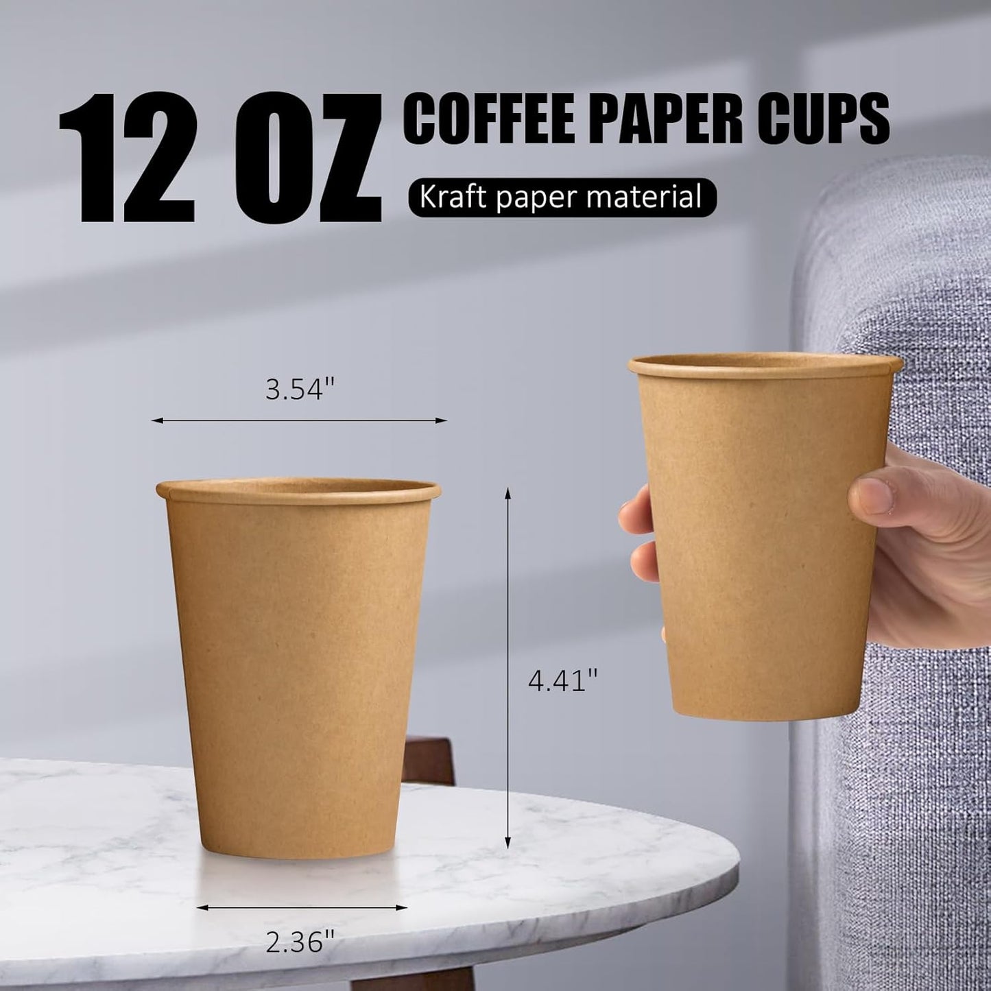 1000 Pack 12 OZ Paper Cups, Brown Kraft Disposable Paper Coffee Cups 12 oz, Unbleached Paper Cups for Hot/Cold Beverage Party, Picnic, Travel, and Events.
