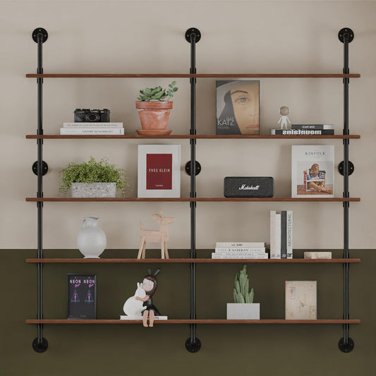 Industrial Pipe Shelf Shelving Bookcase, Wall Mounted Rustic Bookshelf 60 Inch, Floating Bookshelves for Wall,Retro Wood Metal Pipe Industrial Shelves for Living Room