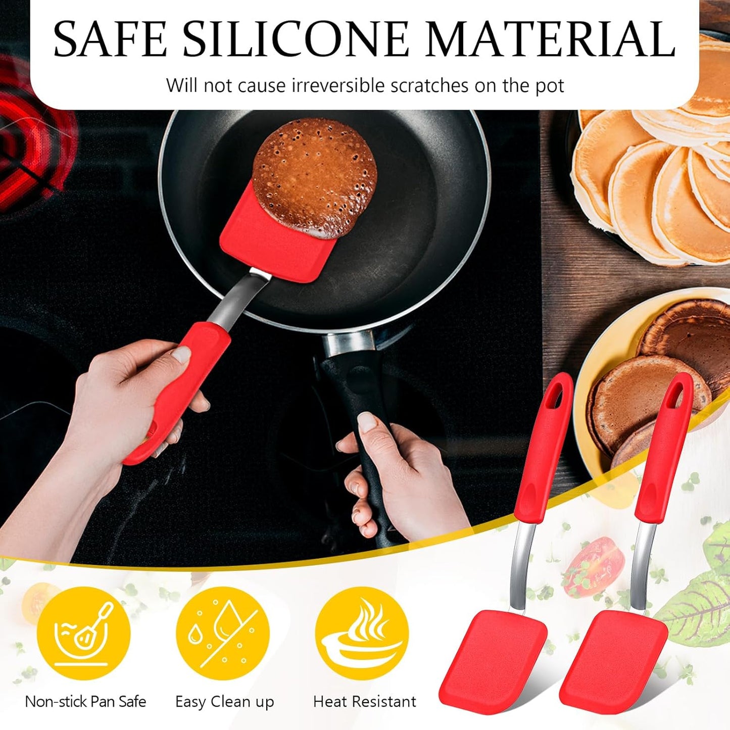 Silicone Cookie Spatula Turner 2 Pack Mini Brownie Spatula Flexible Kitchen Small Silicone Turner for Nonstick Cookware Heat Resistant No Scratch Flipper for Egg Pancake(Red)