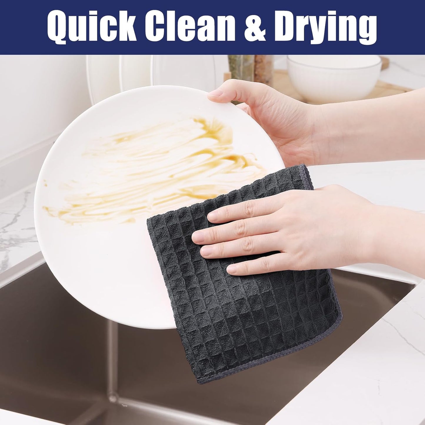 Homaxy Microfiber Waffle Weave Kitchen Towels, 16 x 28 Inch Ultra Absorbent and Solid Color Dish Towels, 6 Pack, Dark Grey