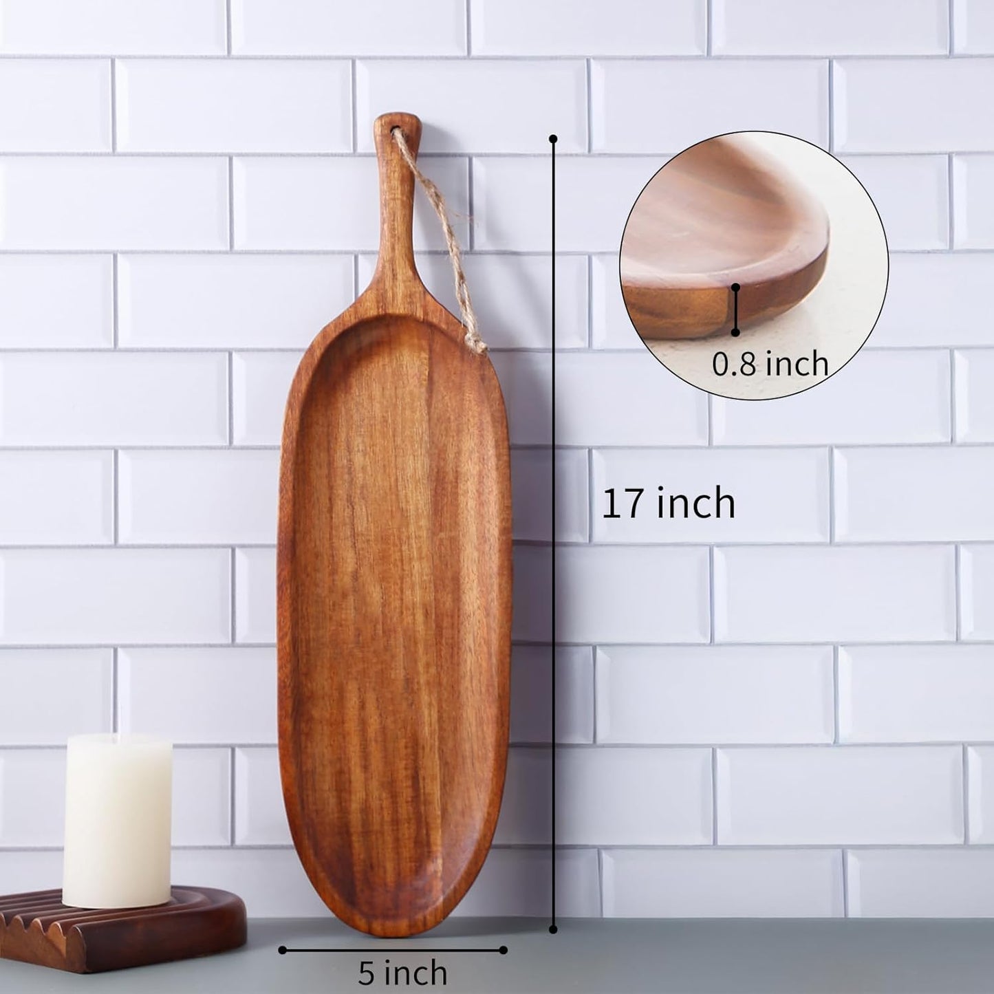Wooden Serving Tray with Handle 1pcs Serving Plates for Meal Christmas Dinner Plates 16.5" Med-Size Wood Cheese Charcuterie Board for Food Meat Acacia Wood Platers for Bread Appetizer Snack