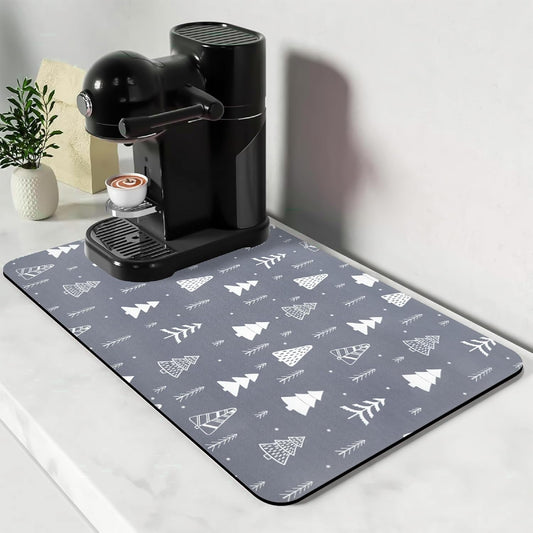 Bloss Christmas Coffee Mat, 16"x24" Absorbent Bar Mat with Waterproof Rubber Back, Fit Under Coffee Maker Machine/Kitchen Counter