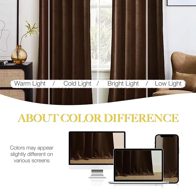 NICETOWN Brown Velvet Blackout Curtains 96 inches Long, Room Darkening Home - Image 9