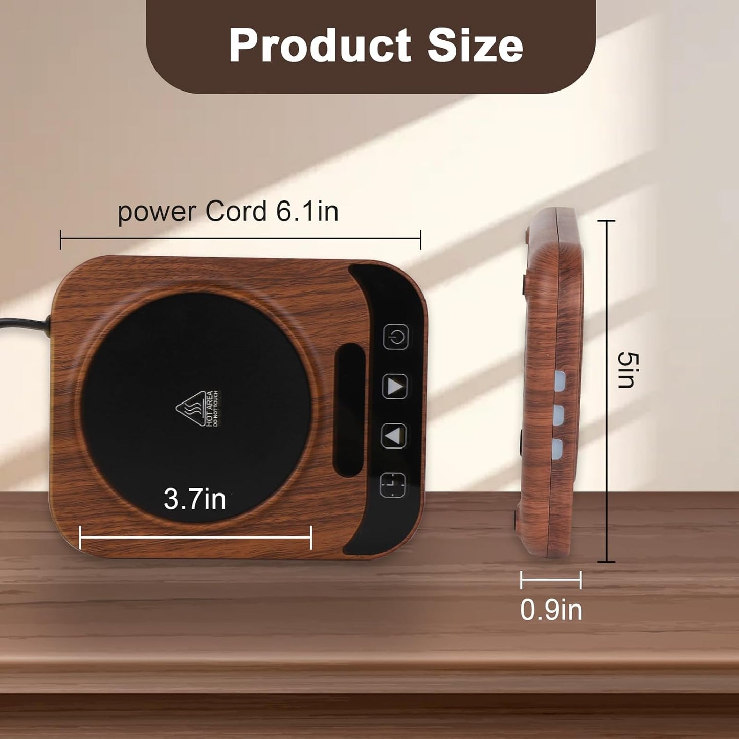 Coffee Mug Warmer, Candle Tank Warmers，Auto Shut Off,9 Temperature Settings and 1-12 Hour Timer to Keep Beverages Like Coffee, Tea, Water, Milk and Cocoa Warm.（Wood）