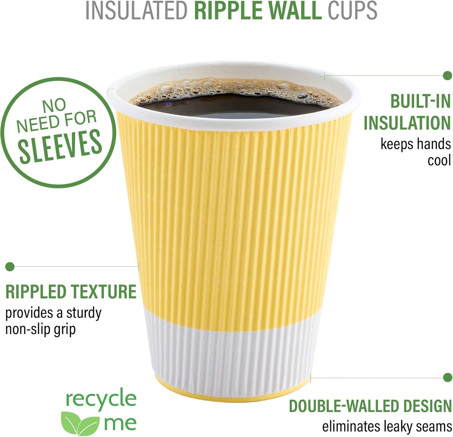 4 oz Light Yellow Paper Coffee Cup - Ripple Wall - 2 1/2" x 2 1/2" x 2 1/4" - 500 count box