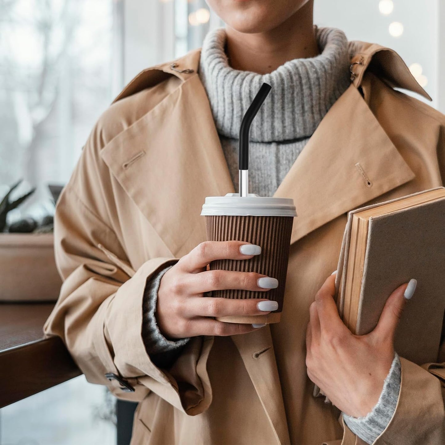 5 Pcs Silicone Straw Tips, Reusable Black Silicone Straw Cover Food Grade Rubber Flex Elbow Straws Covers for Stainless Steel Metal Straws 0.31inch Wide (8mm Outdiameter)