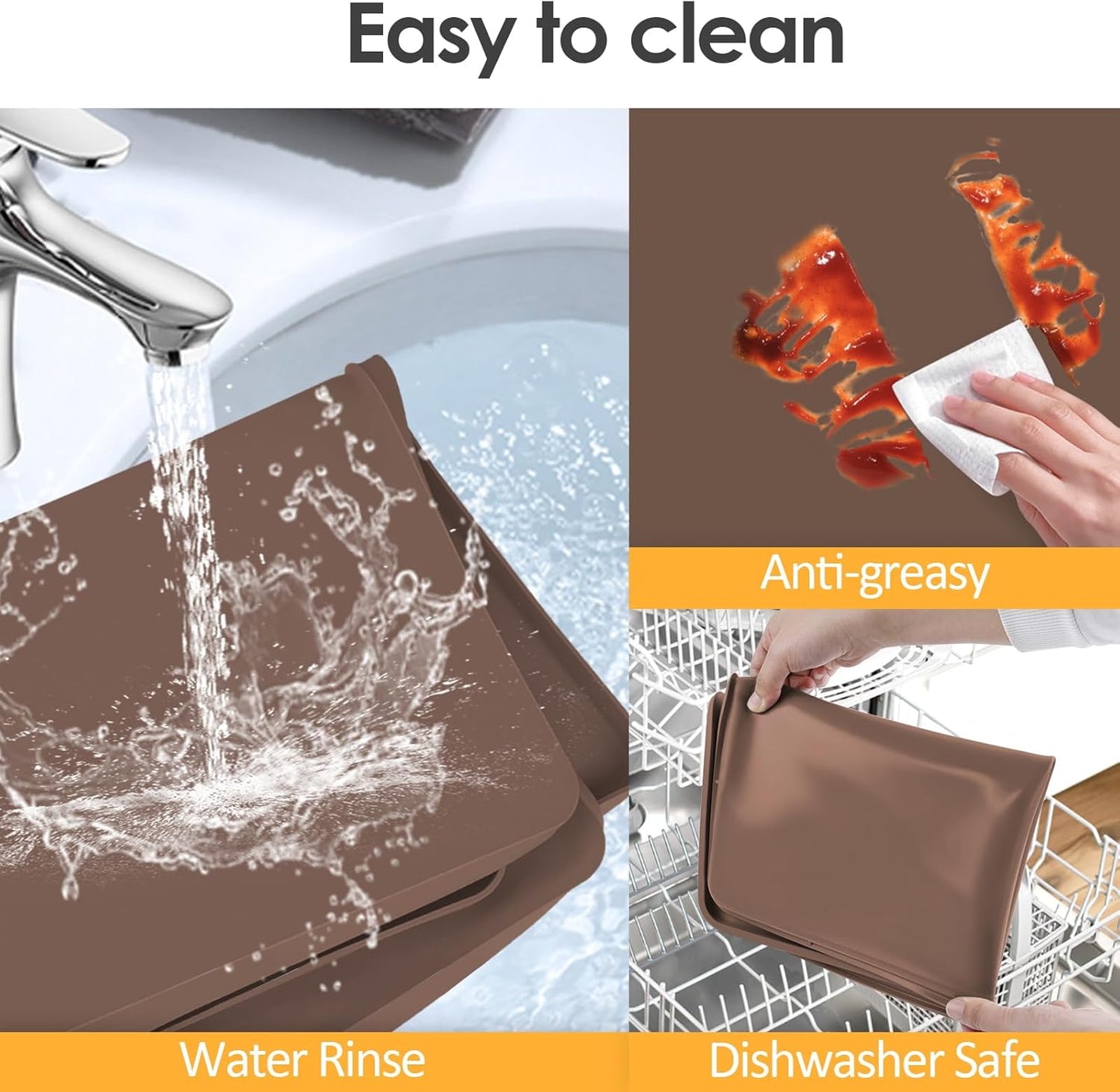 TOHONFOO Silicone Coffee Maker Mat with Lip, 19.7'' x 15'' Heavy Duty Coffee Maker Mat for Countertops, Coffee Tray Fit Under Coffee Machine Appliance Automatic Machines Espresso Accessory, Brown