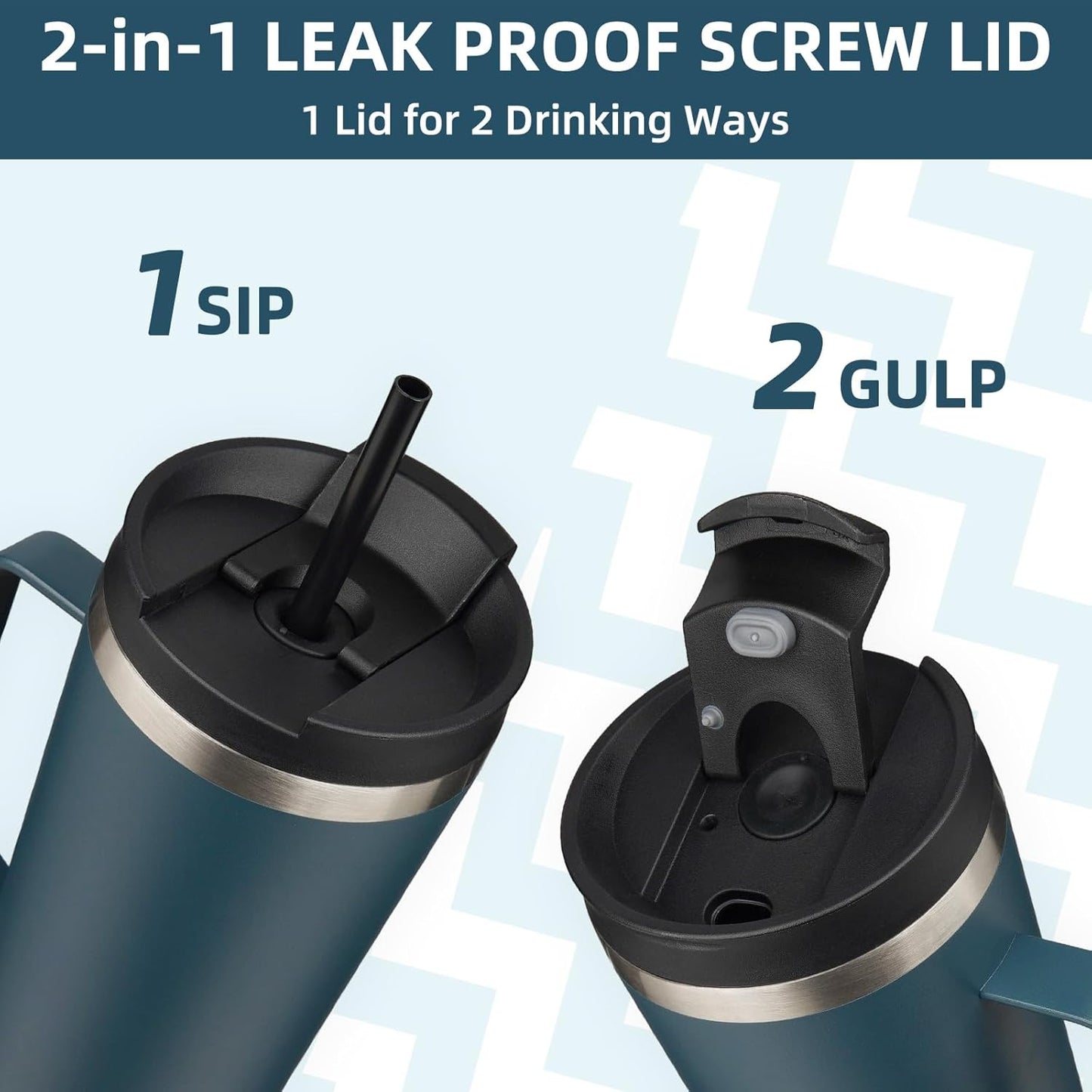 BJPKPK Insulated Tumbler with Handle, 30oz Insulated Tumblers with Lid and Straw, Stainless Steel Metal Water Bottles, Coffee Travel Mugs, Cups, Navy Blue