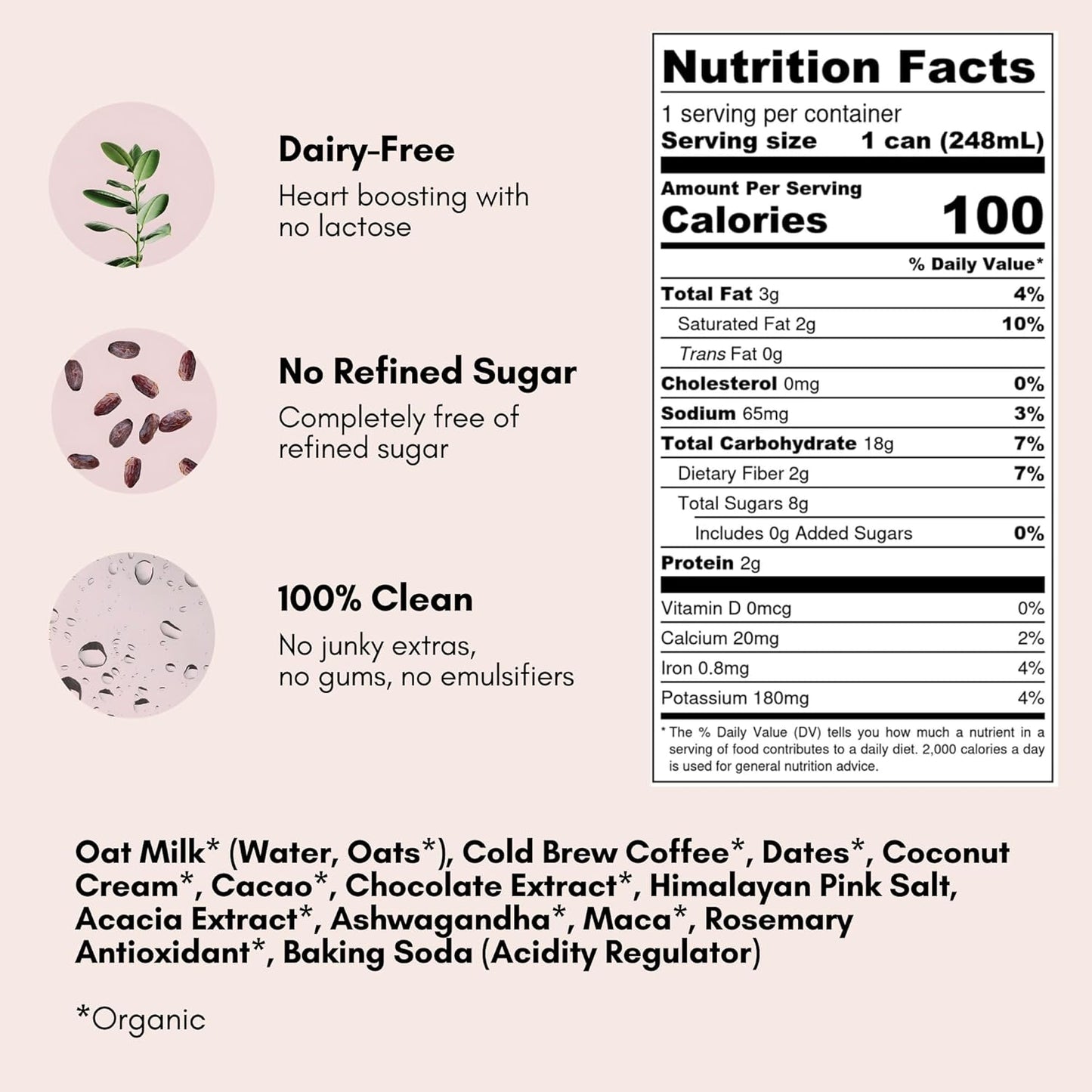 Pop & Bottle, Oat Milk Lattes - Cold Brew with Adaptogens, Maca, Ashwagandha, MCT Oil, Oat Milk, Organic, Dairy Free, Gluten Free, Great as Iced Coffee, Lightly Sweetened with Dates - Mocha, 8 Fl Oz (12 Pack)