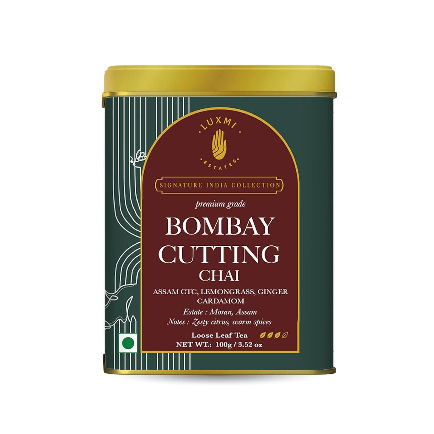Luxmi Estates Bombay Cutting Chai | 100 gm | Signature India Collection | Assam CTC | Black Tea Collection | Strong Organic Tea | Lemongrass Tea, Ginger, Cardamom