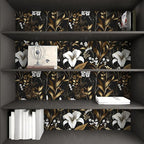 Laatse Black Gold Wallpaper Peel and Stick, Dark White Floral Vintage Contact - Image 5