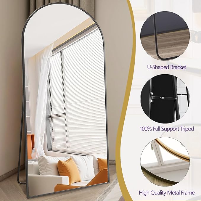Prywot Full Length Mirror, Oversized 78"x38" Arched-Top Floor Mirrors, Modern - Image 7