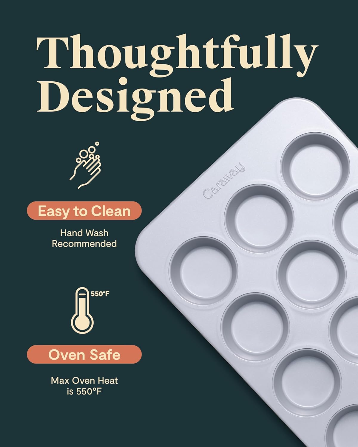 Caraway Non-Stick Ceramic 12-Cup Muffin Pan Duo - Naturally Slick Ceramic Coating - Non-Toxic, PTFE & PFOA Free - Perfect for Cupcakes, Muffins, and More - Slate