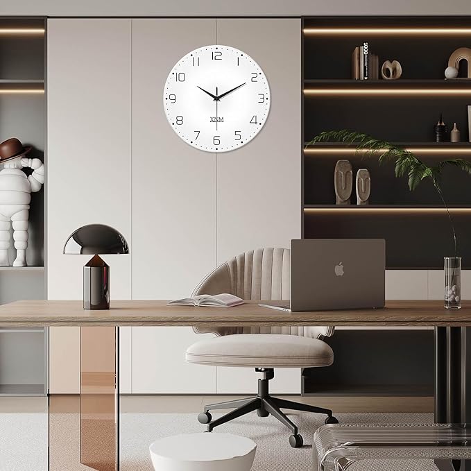 XNM Large White Glass Clocks Battery Operated 20 Inch Modern Minimalist Wall - Image 6