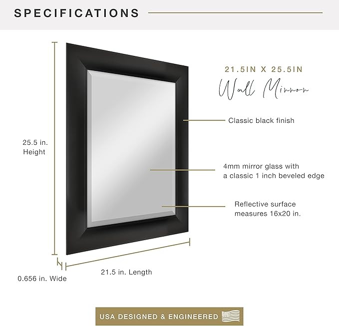 MCS Simplicity 21.5x25.5 Large Wall Mirror, Vertical & Horizontal Wall Hanging - Image 3