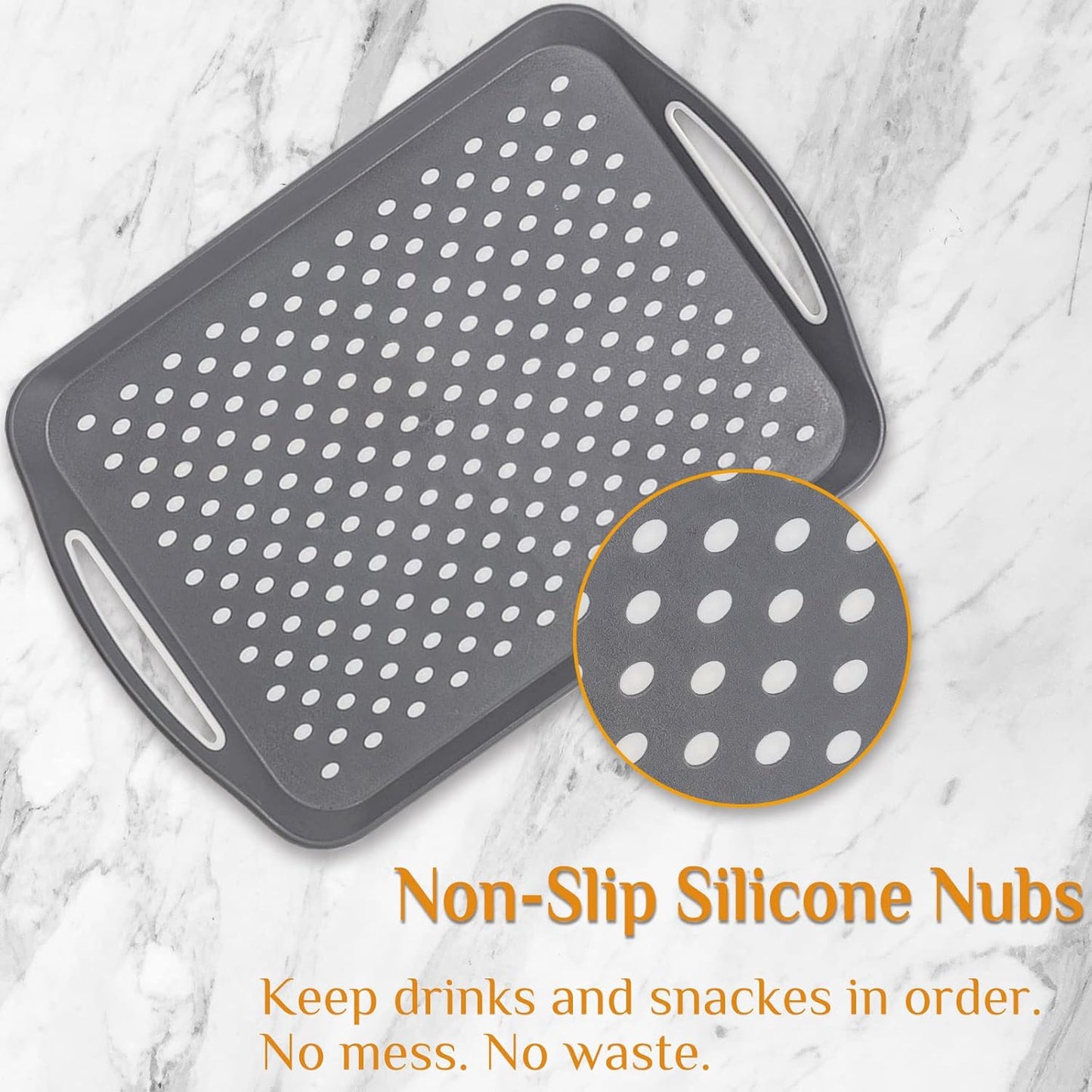 17.7" x 12.5" Anti-Slip Serving Trays with Handles, 3 Pcs X-Large Rectangular Food Serving Tray for Lap, Reusable and Durable, Grey