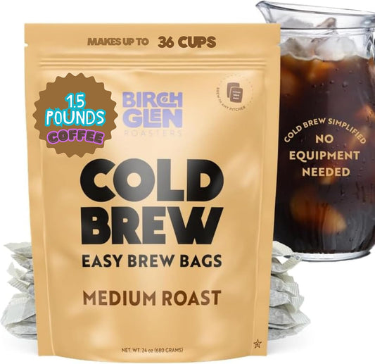 Birch Glen Roasters Cold Brew Coffee Bags - 12 Pack of Coarse Ground Coffee Filter Pitcher Packs for Easy Brewing - 100% Arabica - Yields 6 Pitchers - Medium Roast