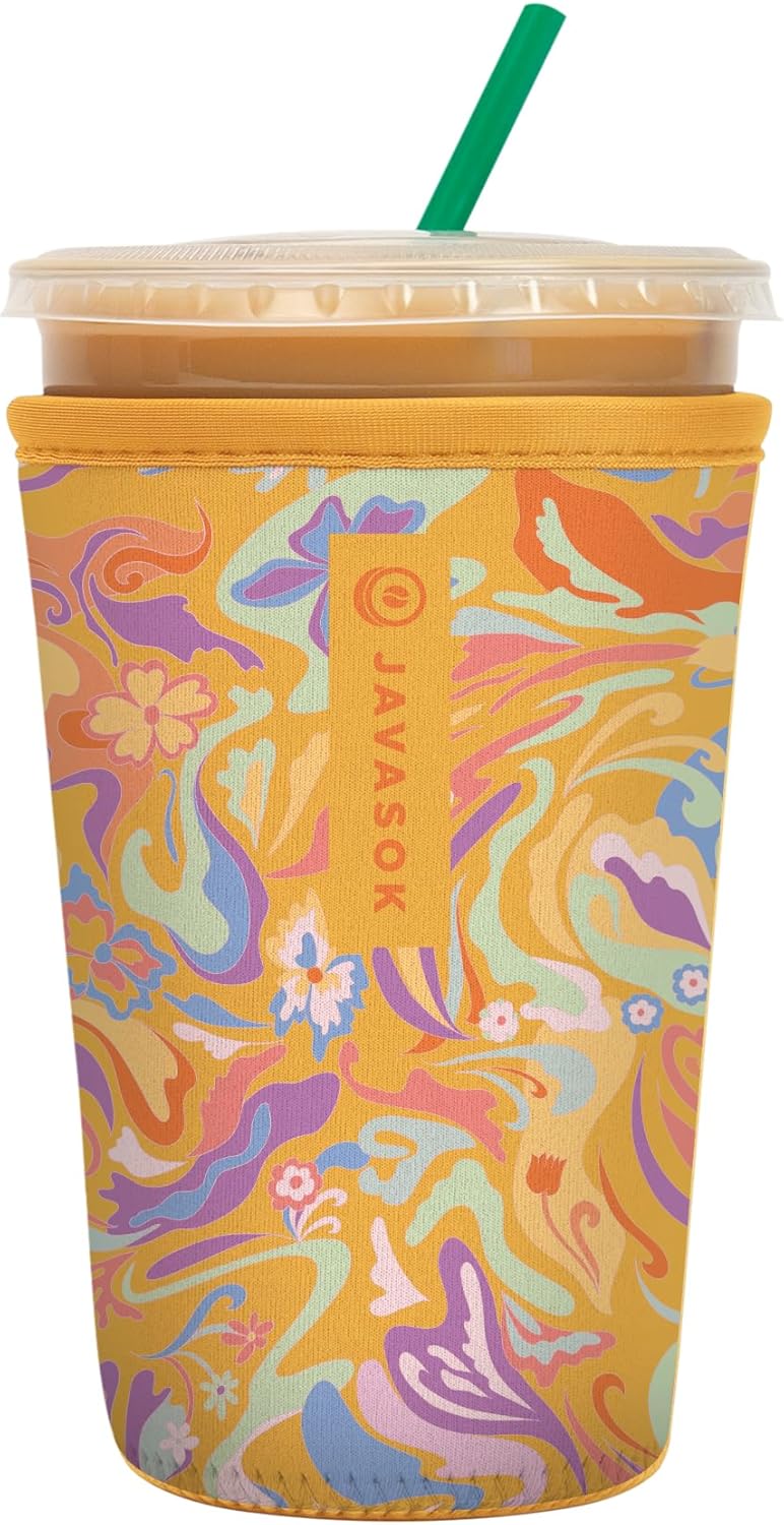 Sok It JavaSok Iced Coffee & Cold Soda Insulated Neoprene Cup Sleeve (Groovy Swirls, Medium: 22-28oz)