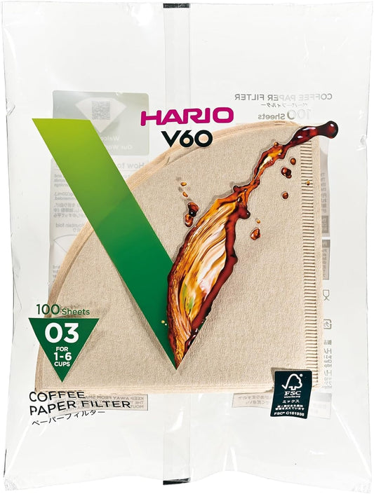 Hario V60 Paper Coffee Filter, Size 03, Natural, 100ct