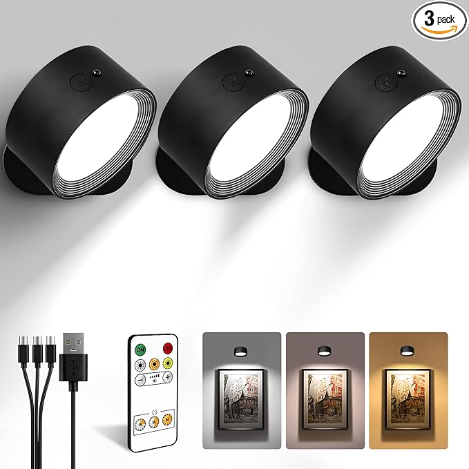 LED Wall Mounted Lights, Rechargeable Wall Sconces by AMETHEUS