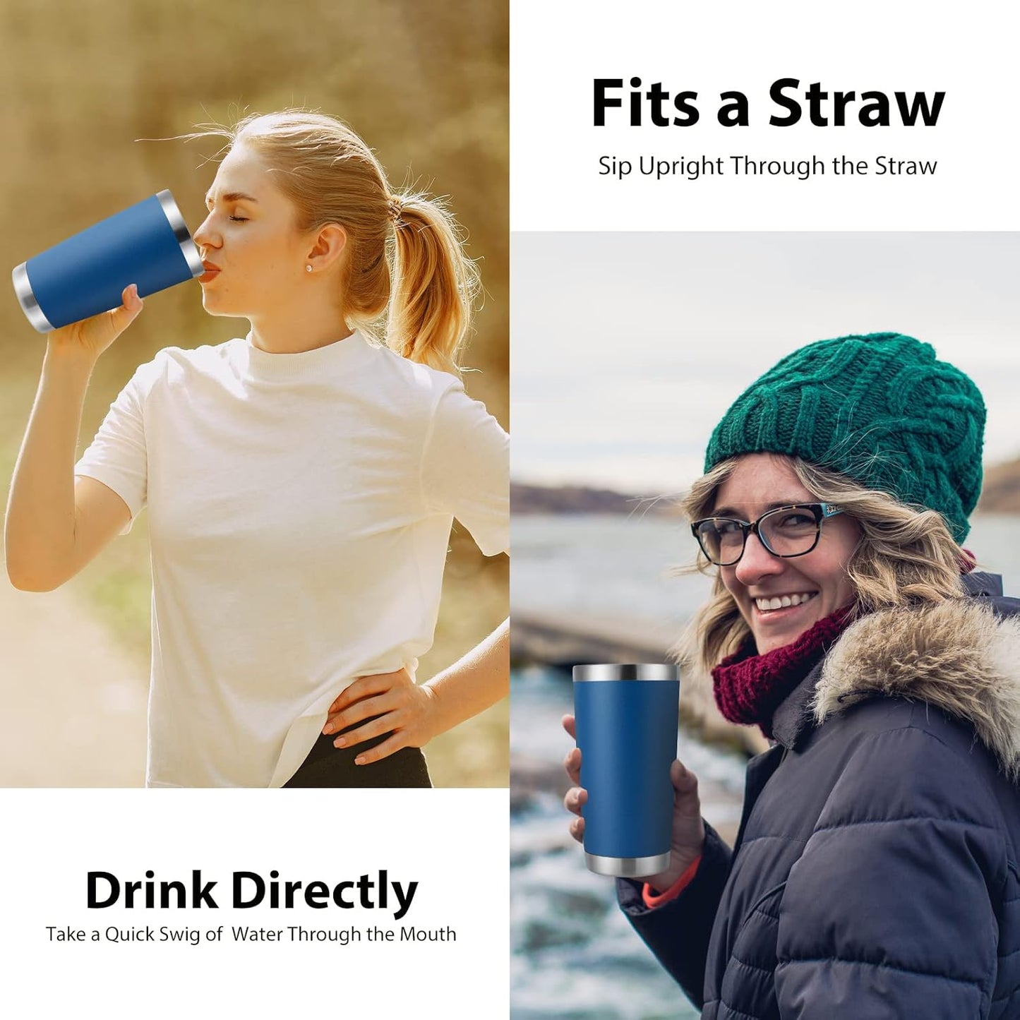 DOMICARE 20oz Stainless Steel Tumbler Bulk with Lid, Double Wall Vacuum Insulated Travel Mug, Powder Coated Coffee Cup, Dark blue, 8 Pack