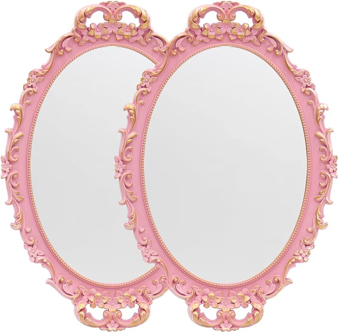 Tstarer 2PACK - Vintage Decorative Pink Framed Mirror, Wall Hanging Mirrors & by Tstarer