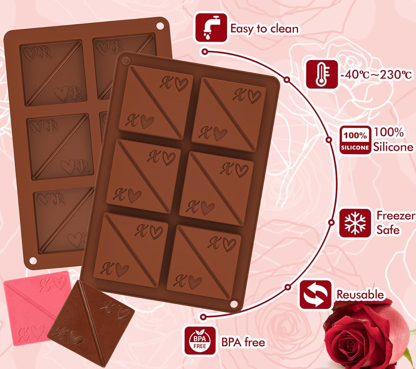 Webake Square Break-Apart Chocolate Mold, 2 Pack Silicone Conversation Chocolate Molds, Romantic Couples Chocolate Mold