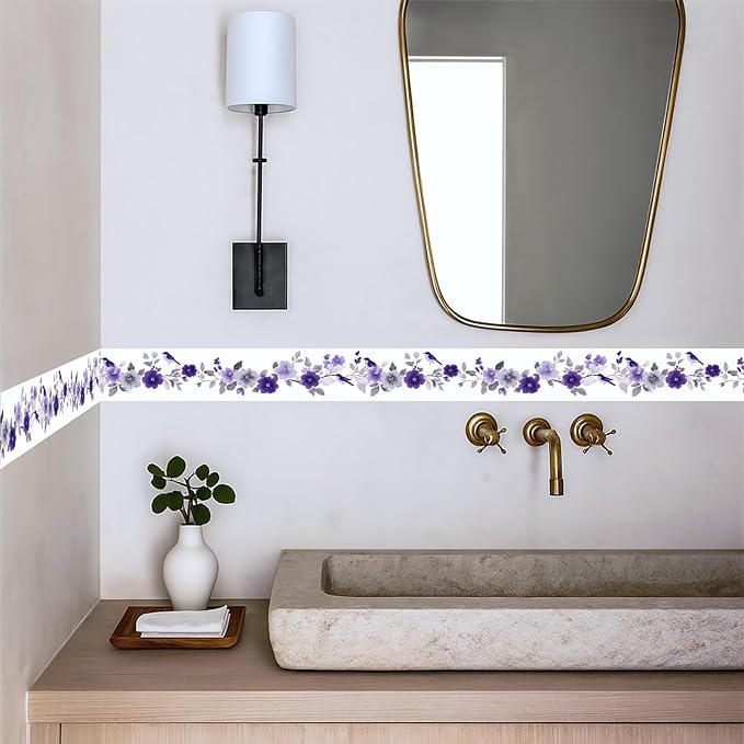 Purple Floral Wallpaper Border 196x4 Inch Peel and Stick Wall Border Self - Image 3