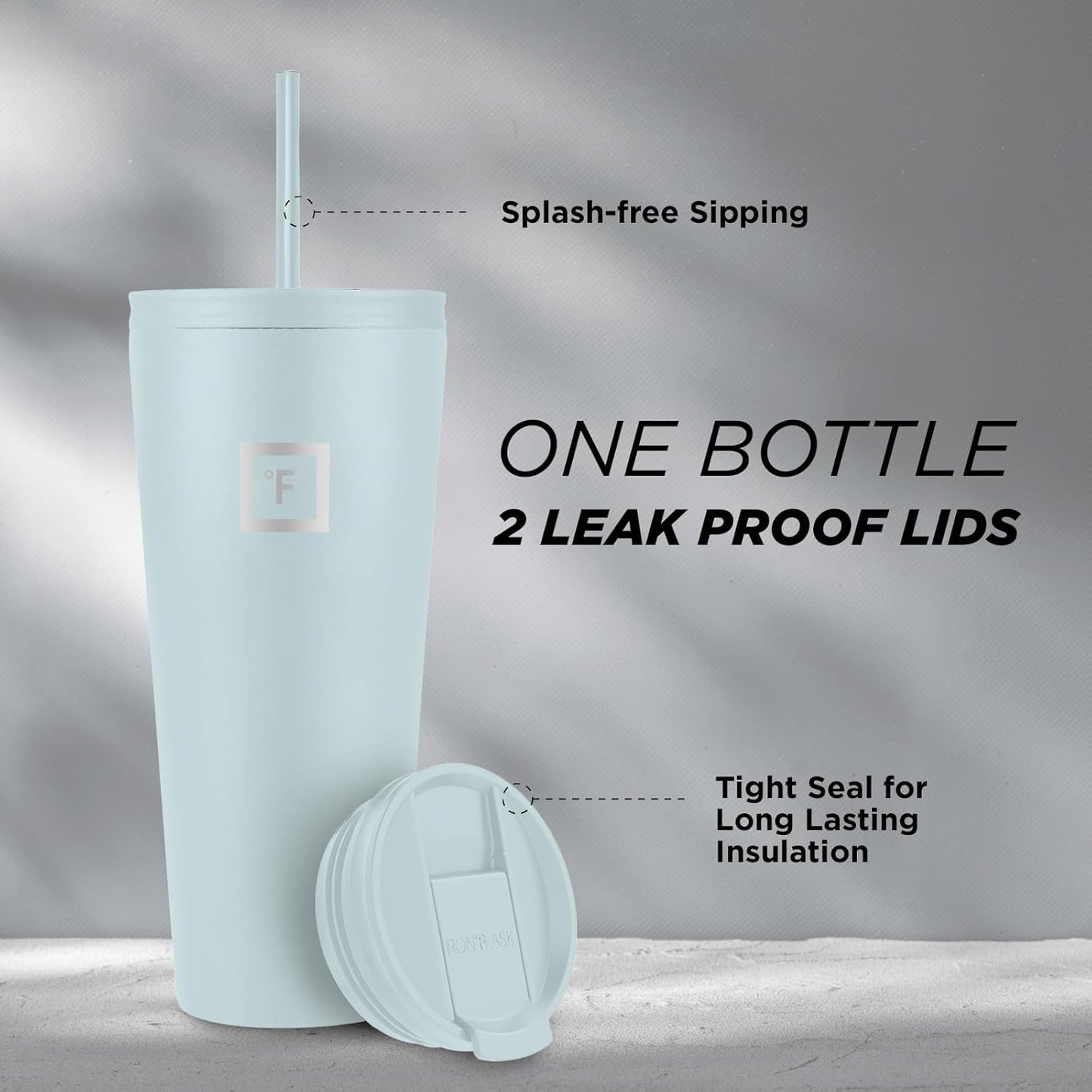 IRON °FLASK Classic Tumbler - Vacuum Insulated Stainless Steel Water Bottle, Double Walled, Drinking Cup, Insulated Travel Mug (Morning Mist, 32 oz Solid Lid)