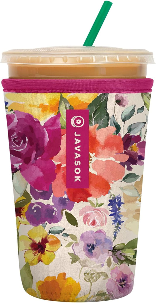Sok It JavaSok Iced Coffee & Cold Soda Insulated Neoprene Cup Sleeve (Blooming Bright, Medium: 22-28oz)