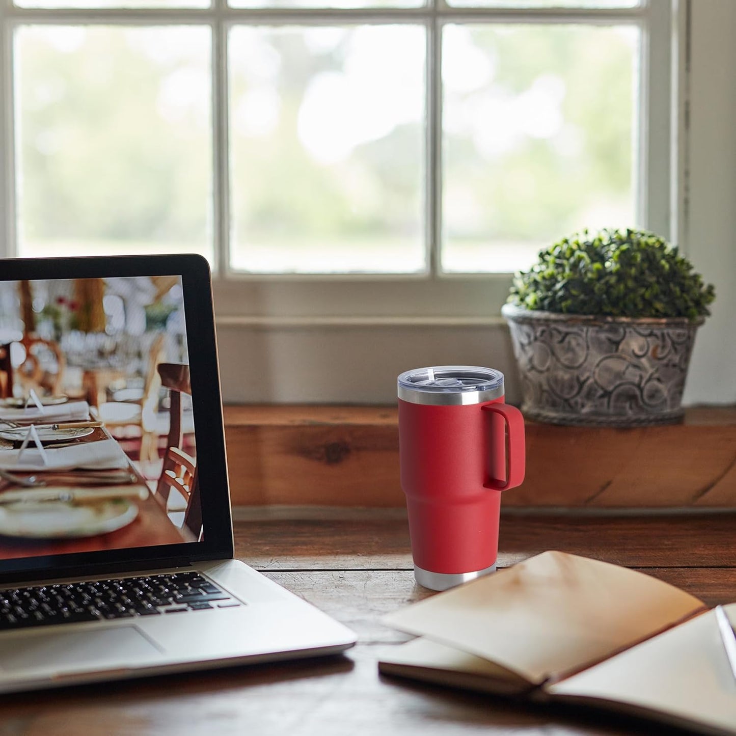 HASLE OUTFITTERS 20oz Tumbler Bulk with Lid, Stainless Steel Tumbler Bulk with Handle, Metal Insulated Travel Coffee Mug Set with Handle, Double Wall Vacuum Leak Proof Tumbler Cup, Red 12 Pack