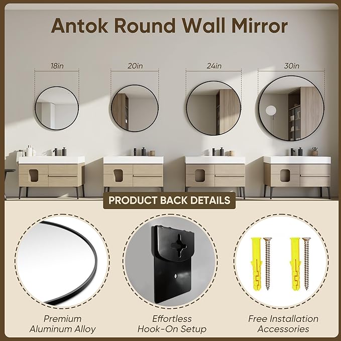Antok 20 Inch 2PCS Round Mirror - Image 6