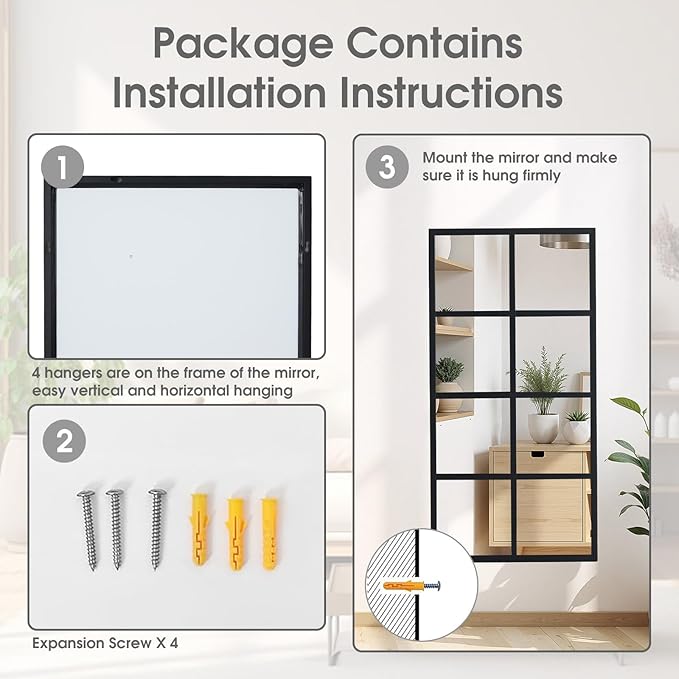 DUMOS Window Pane Mirror Set of 2, 16x32 Inch Rectangle Decorative Wall Mirrors - Image 3