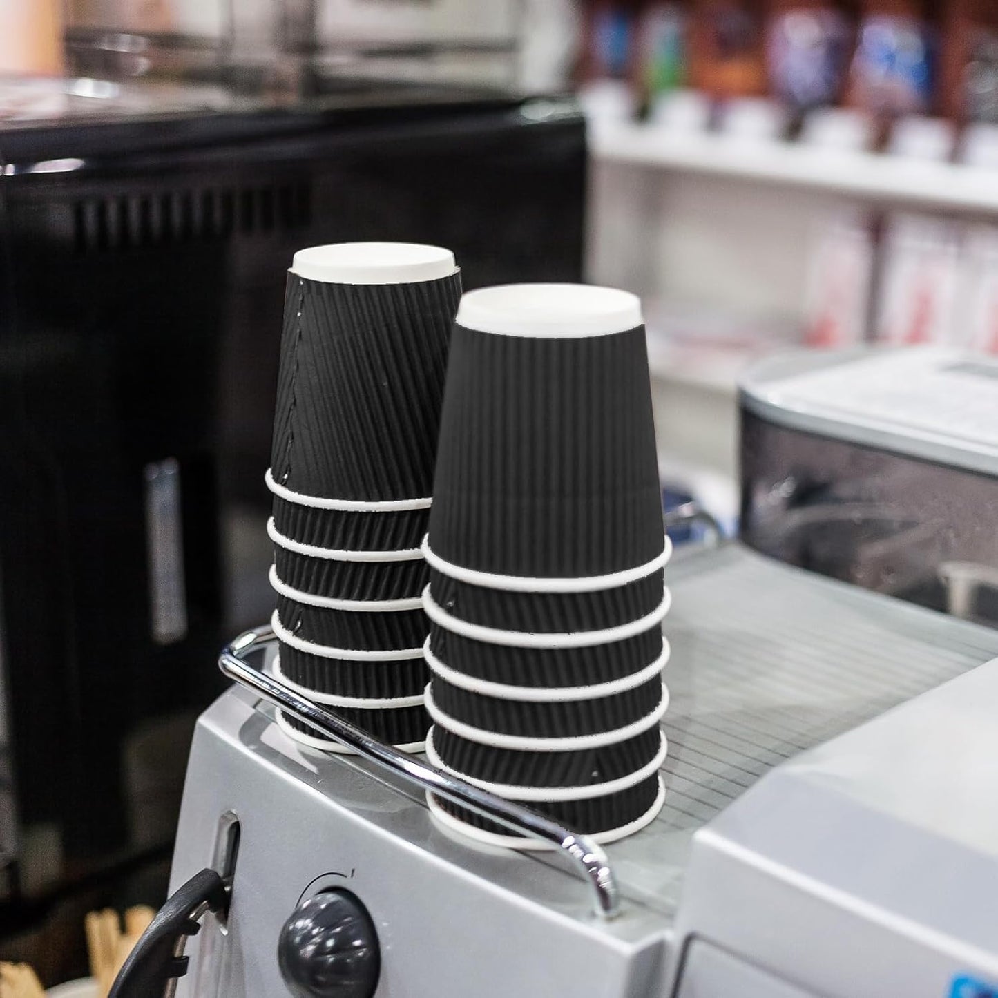 Yaomiao 200 Pcs 4 oz Disposable Espresso Coffee Cups Ripple Corrugated Paper Insulated Hot Cups for Party Cold Drinks Hot Beverage Tea(Black)