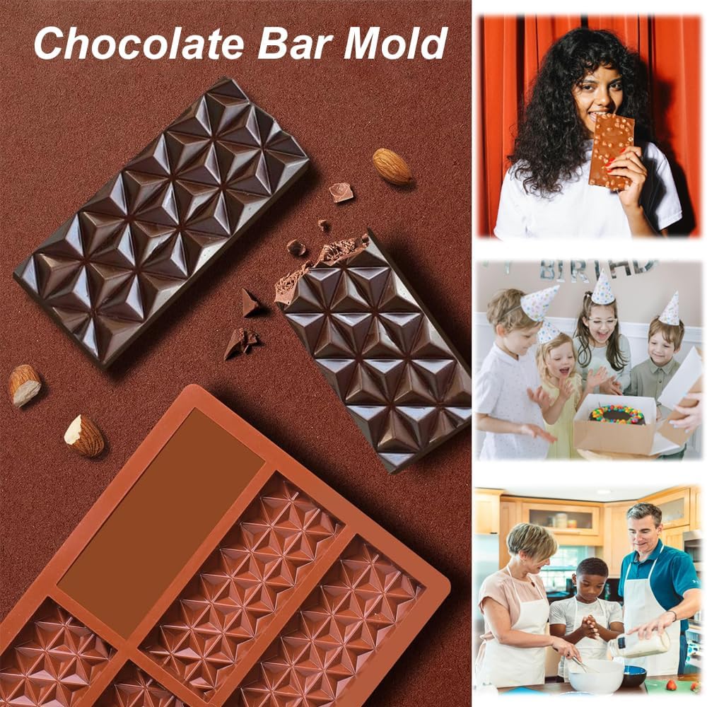 Dubai Chocolate Mold 3 Pack,0.5 Inch Deep Large and Thick Silicone Chocolate Bar Molds for Stuffed Bar,Big Candy Bar Mold for Filling Knafeh Pistachio Chocolate Kit