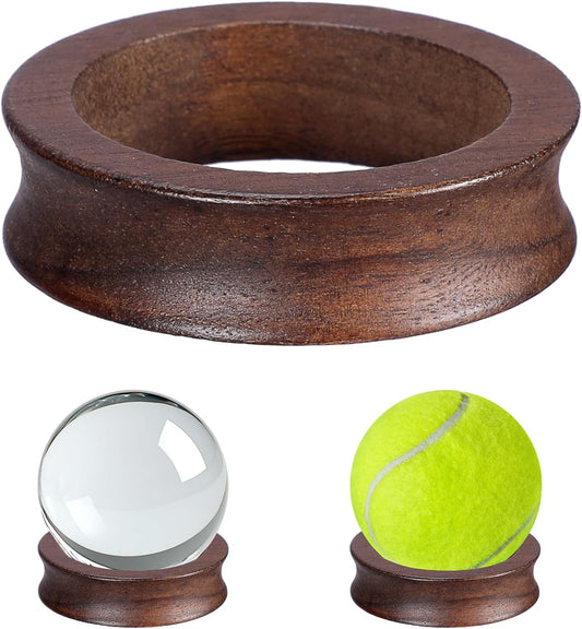JUXYES Wooden Sphere Holder Display Stand, 3 Pack Small Wood Crystal Ball Stand, Simple Round Display Easel Stands for Crystal Balls, Baseball, Tennis Ball, Stones, Gemstones, Collections, 45mm
