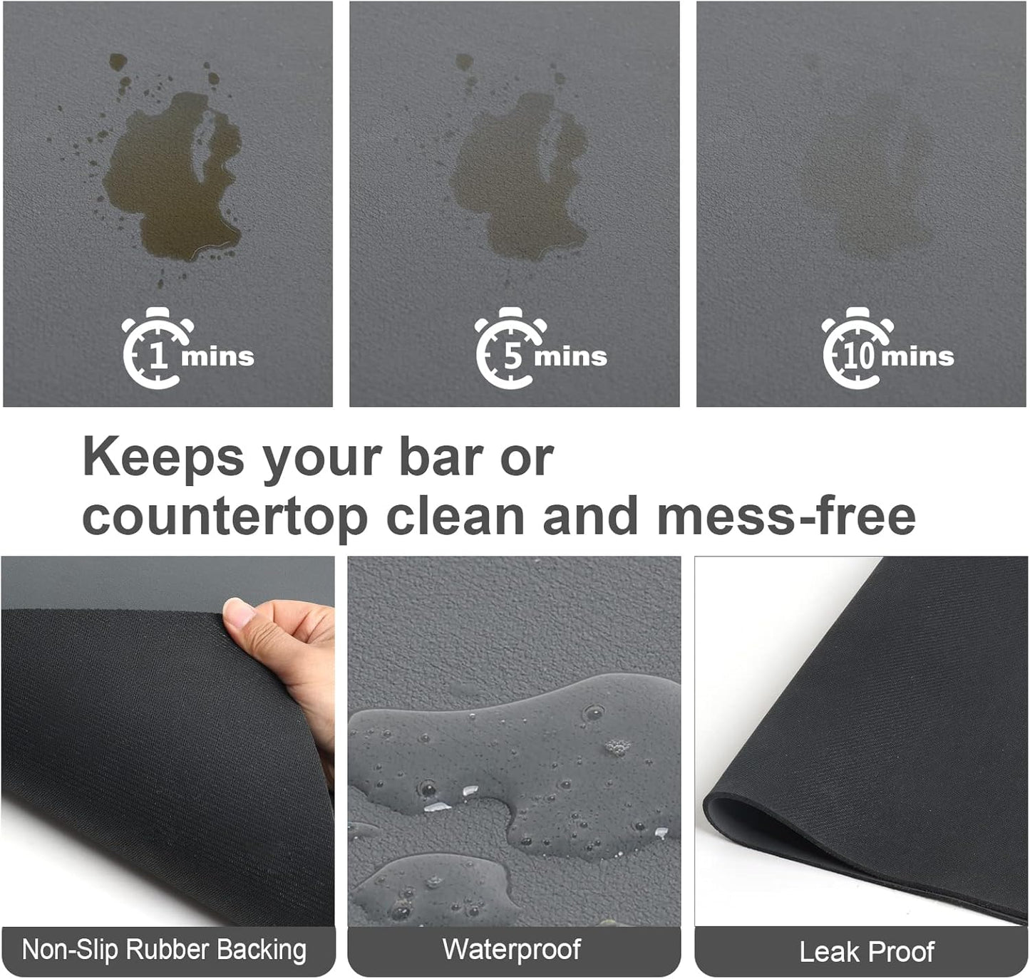ZLR Coffee Mat - 16" x 24" Extra Large Kitchen Hide Stain Absorbent Dish Drying Mat for Countertop - Easy to Clean Coffee Bar Mat for Espresso Machine and Spill Protection - Dark Gray