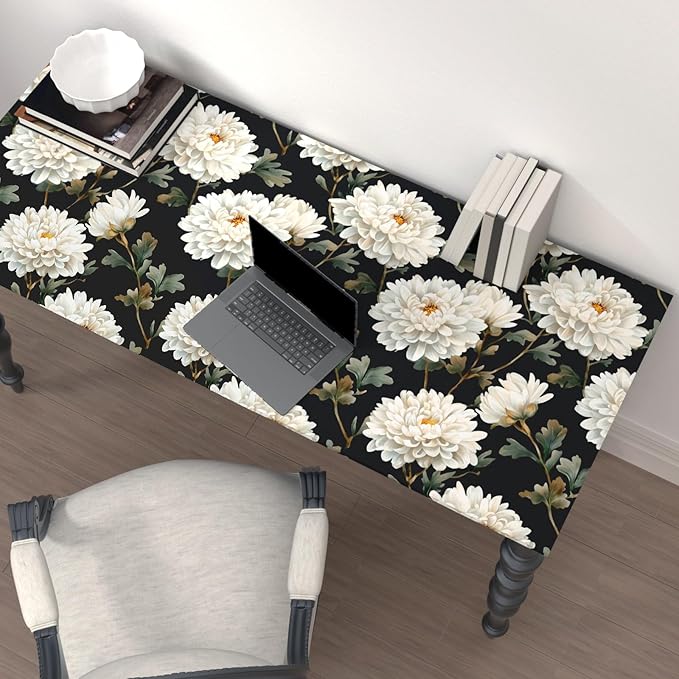 Laatse Black White Floral Peel and Stick Wallpaper Chrysanthemum Contact Paper - Image 8
