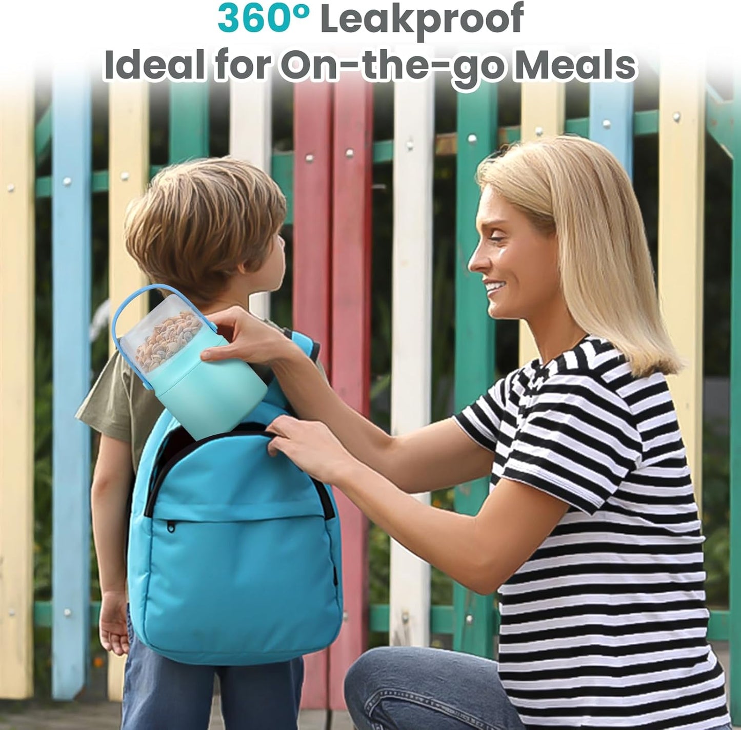 2-in-1 Insulated Food Jar & Snack Container - 15oz Kids Soup Thermos for Hot Food with Handle and Spoon, Leak Proof Reusable Toddler Snack Box, Perfect for School & Travel, Tiffany Blue